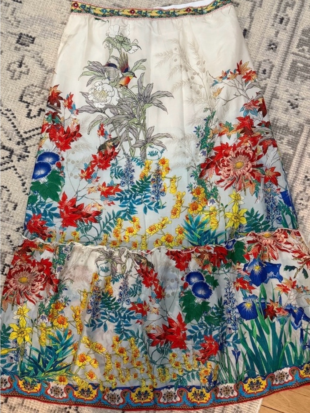 Johnny Was Cream Maxi Skirt with Multicolor Floral Border - Picture 4 of 7